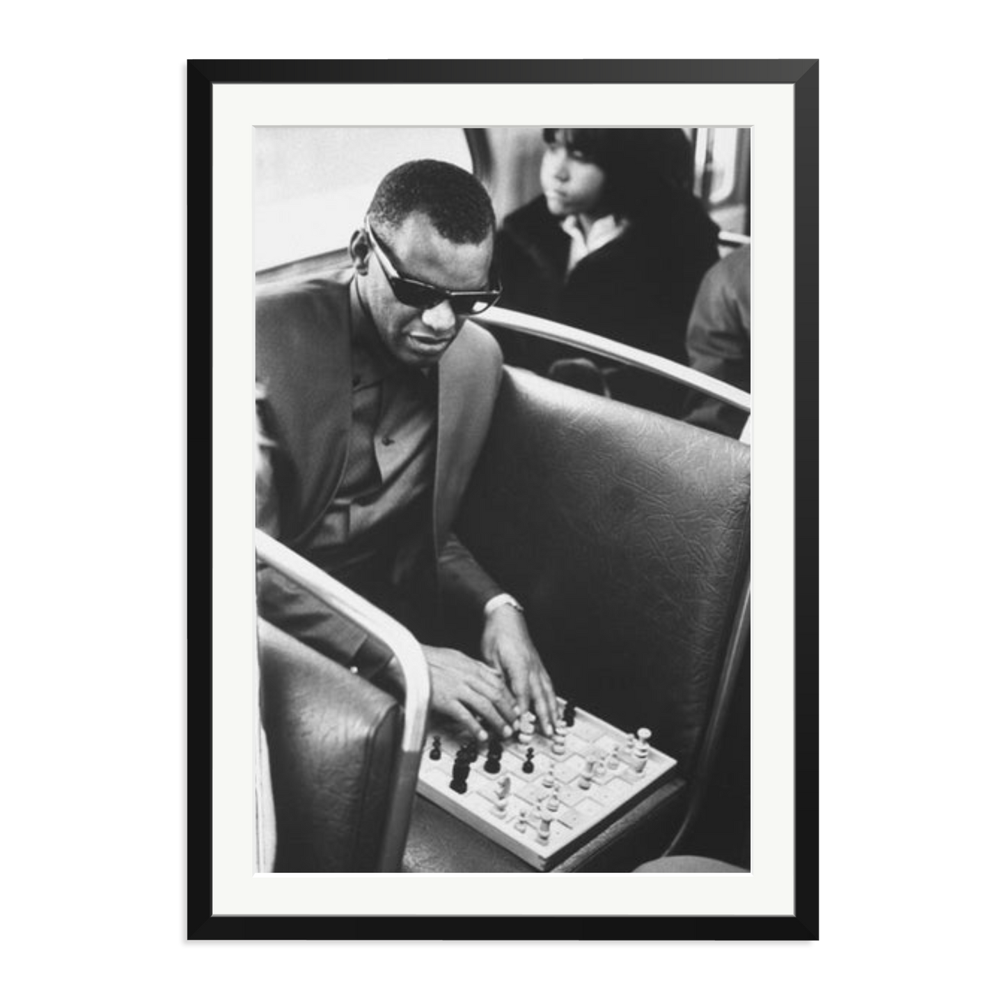 Ray Charles Playing Chess Framed Print Black XXL