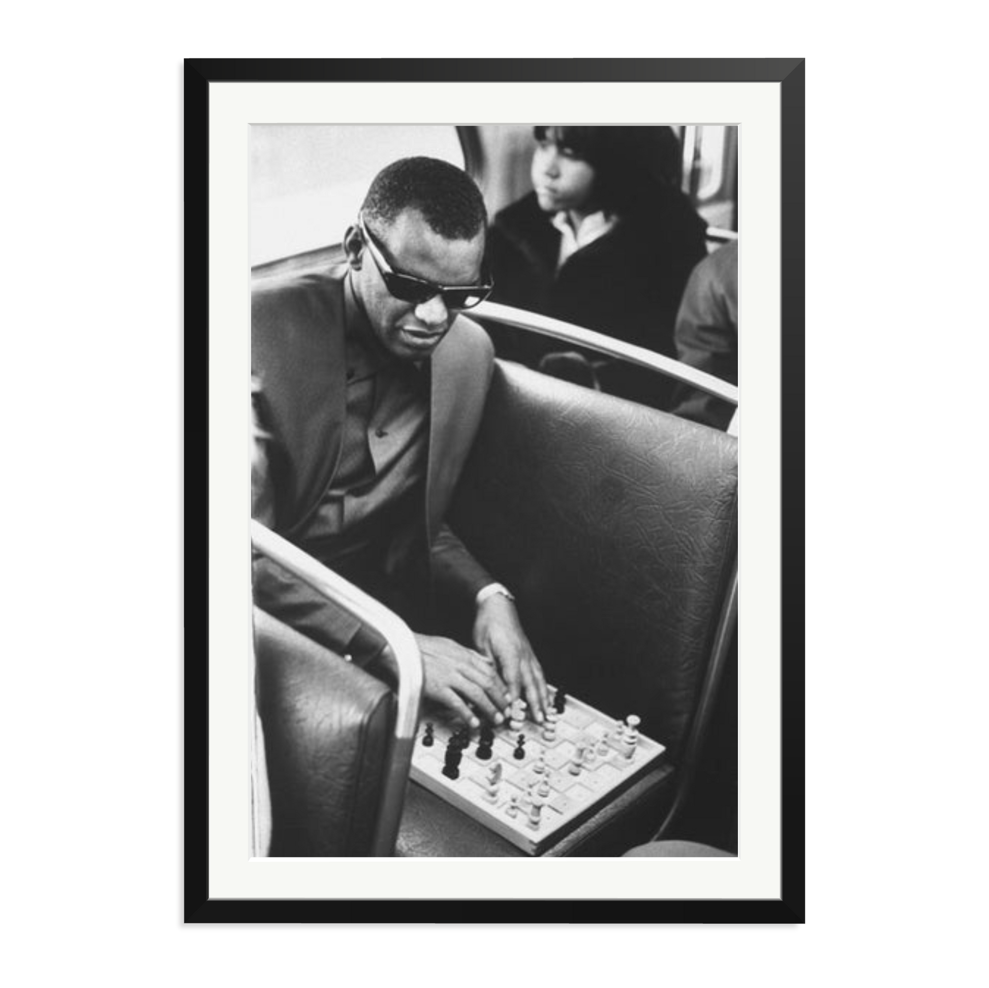 Ray Charles Playing Chess Framed Print Black XXL
