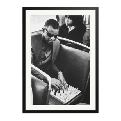 Ray Charles Playing Chess Framed Print Black XXL