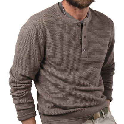 Rivay Cody Merino Waffle Henley in Driftwood
