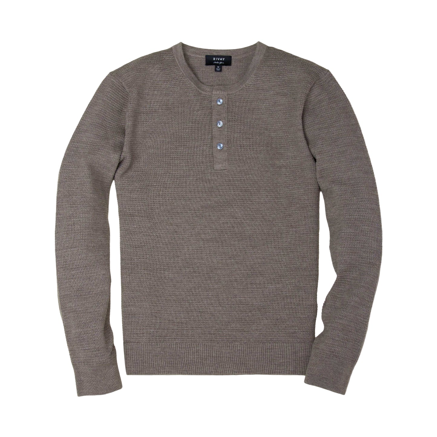 Rivay Cody Merino Waffle Henley in Driftwood
