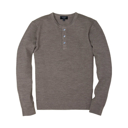 Rivay Cody Merino Waffle Henley in Driftwood