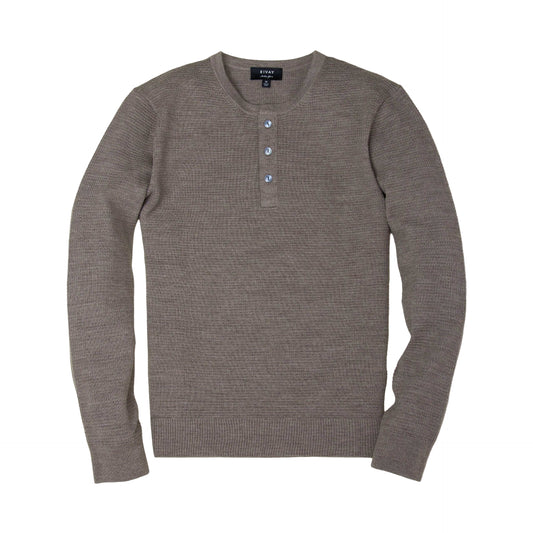 Rivay Cody Merino Waffle Henley in Driftwood