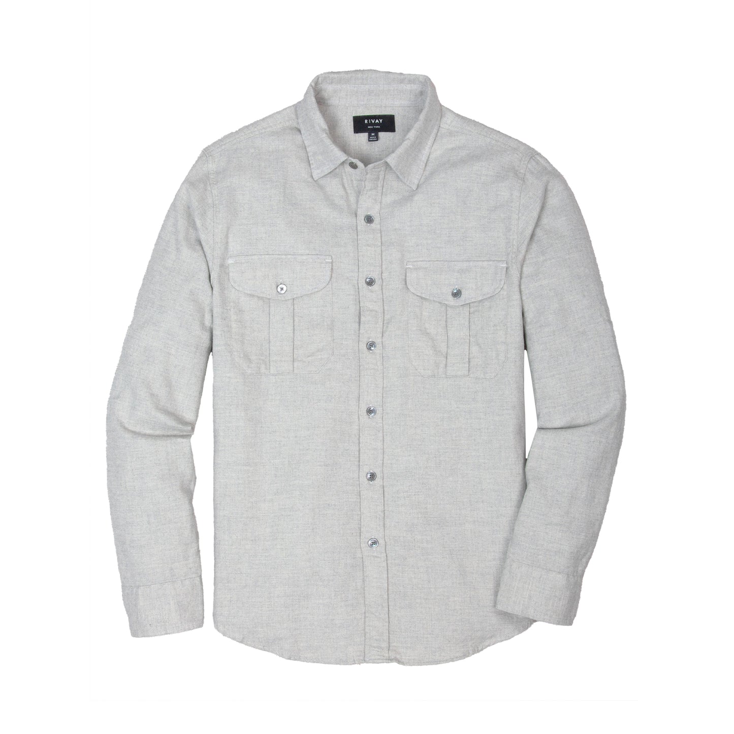 Rivay Cortina Brushed Cotton Camp Shirt in Light Grey