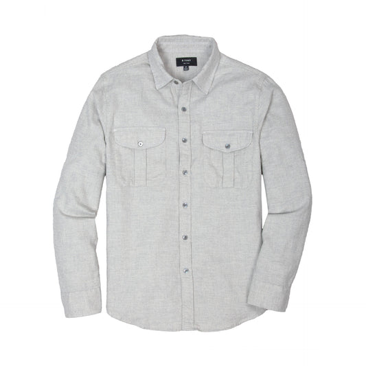 Rivay Cortina Brushed Cotton Camp Shirt in Light Grey