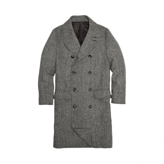 RIVAY Harris Tweed Herringbone Double Breasted Topcoat