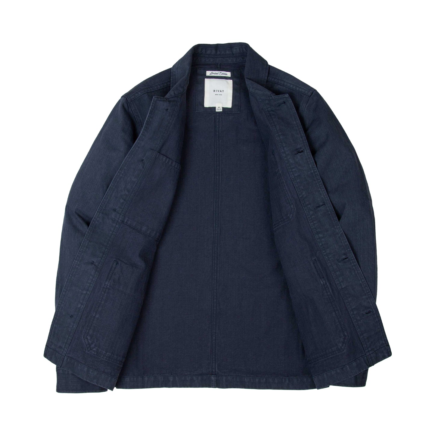 Rivay Japanese Cotton Herringbone Chore Jacket in Navy