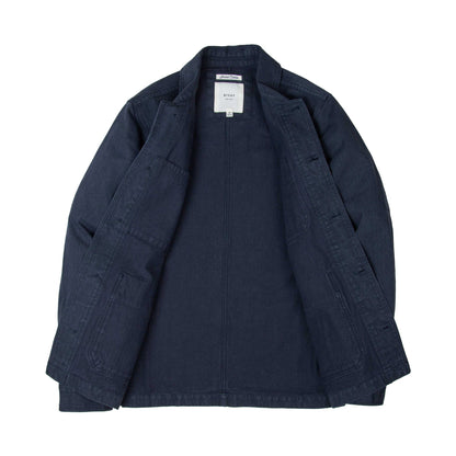 Rivay Japanese Cotton Herringbone Chore Jacket in Navy