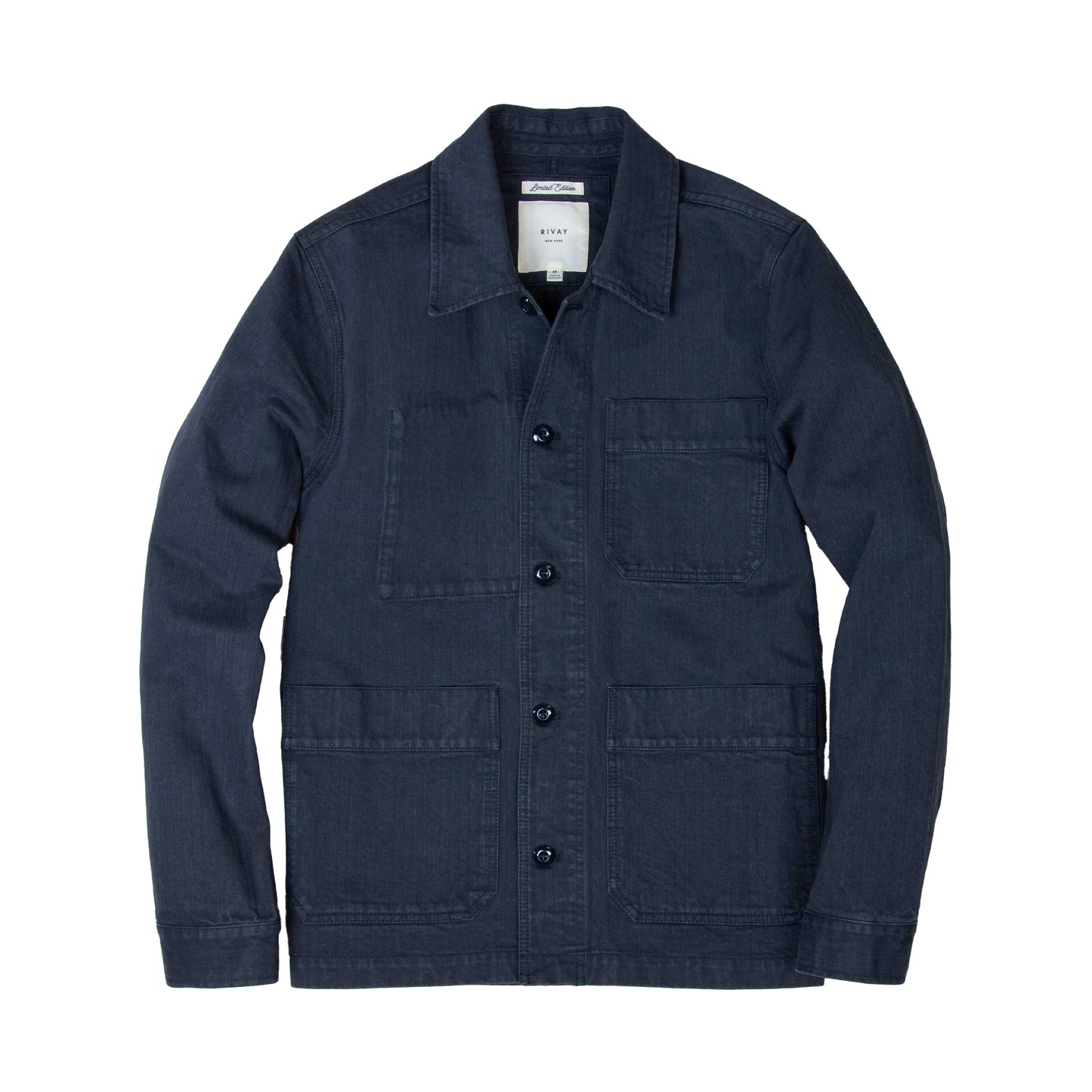 Rivay Japanese Cotton Herringbone Chore Jacket in Navy