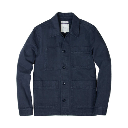 Rivay Japanese Cotton Herringbone Chore Jacket in Navy
