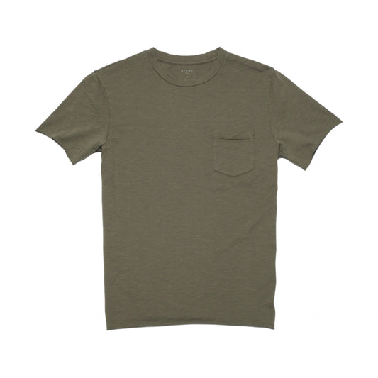 RIVAY Slub Cotton Pocket Tee in Olive