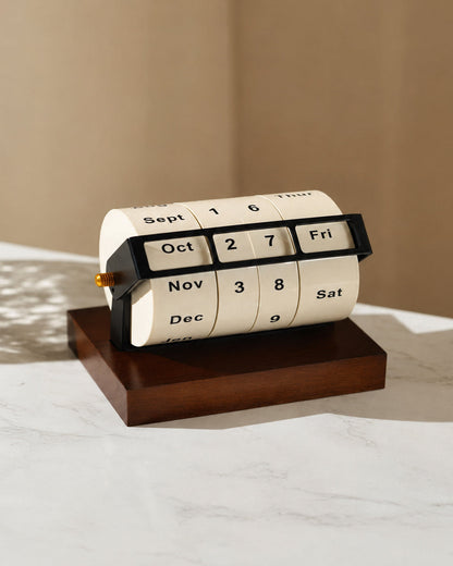 Rotating Wheel Retro Wooden Calendar