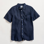 Billy Reid Short Sleeve Linen Tuscumbia Shirt Button Down - Carbon Blue
