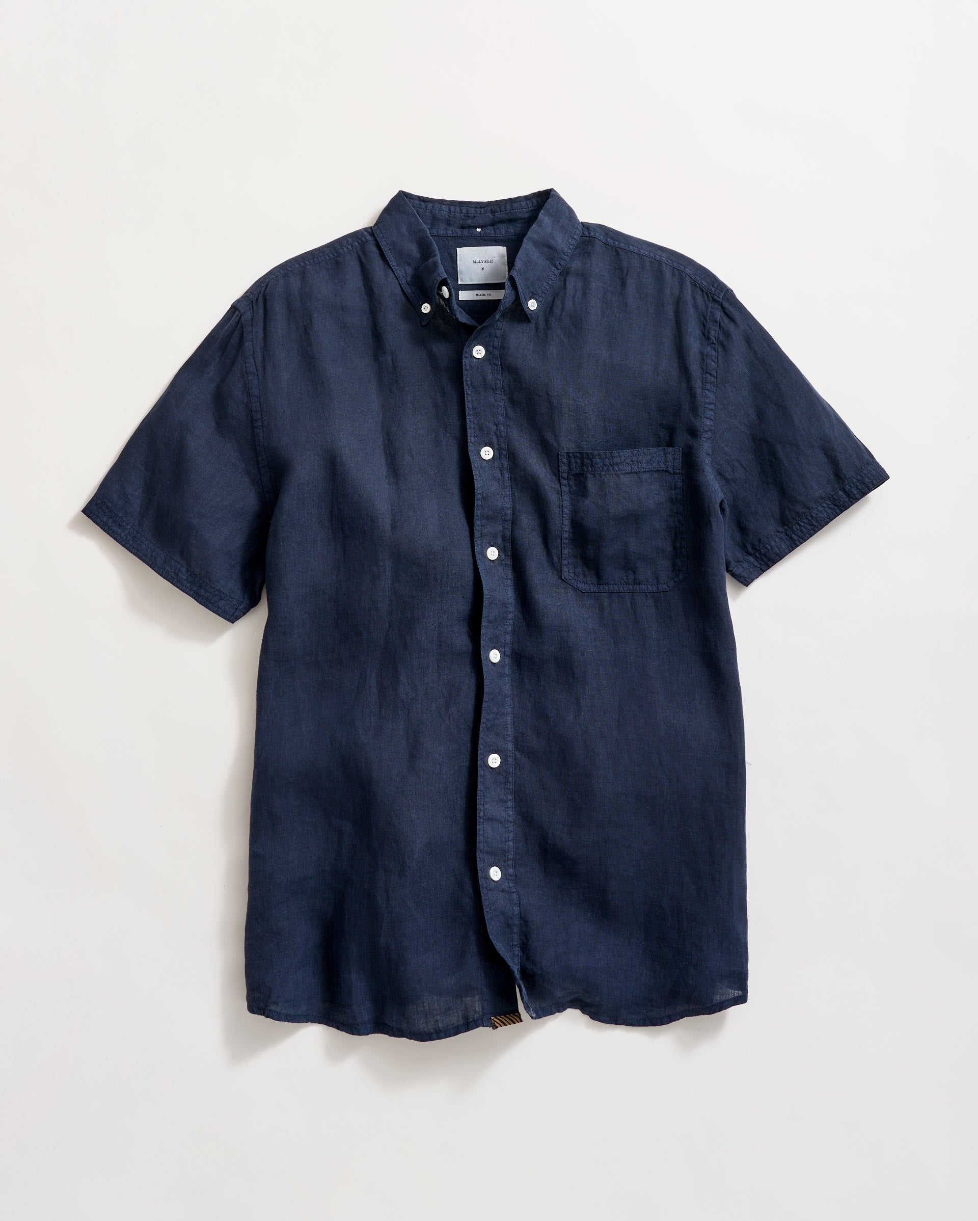 Billy Reid Short Sleeve Linen Tuscumbia Shirt Button Down Carbon Blue