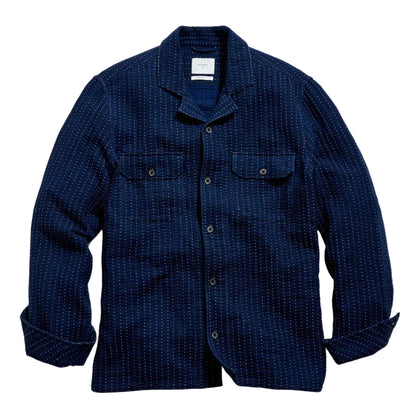 Billy Reid Pin Dot Dobby Two Pocket Overshirt Carbon Blue