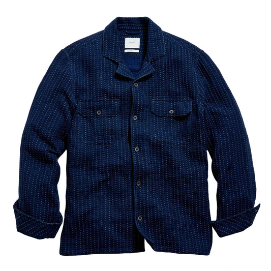 Billy Reid Pin Dot Dobby Two Pocket Overshirt Carbon Blue