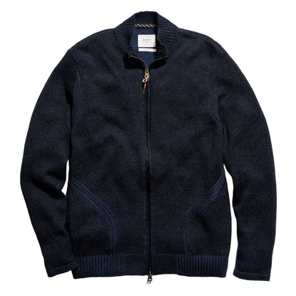 Linen Sweater Track Jacket Navy