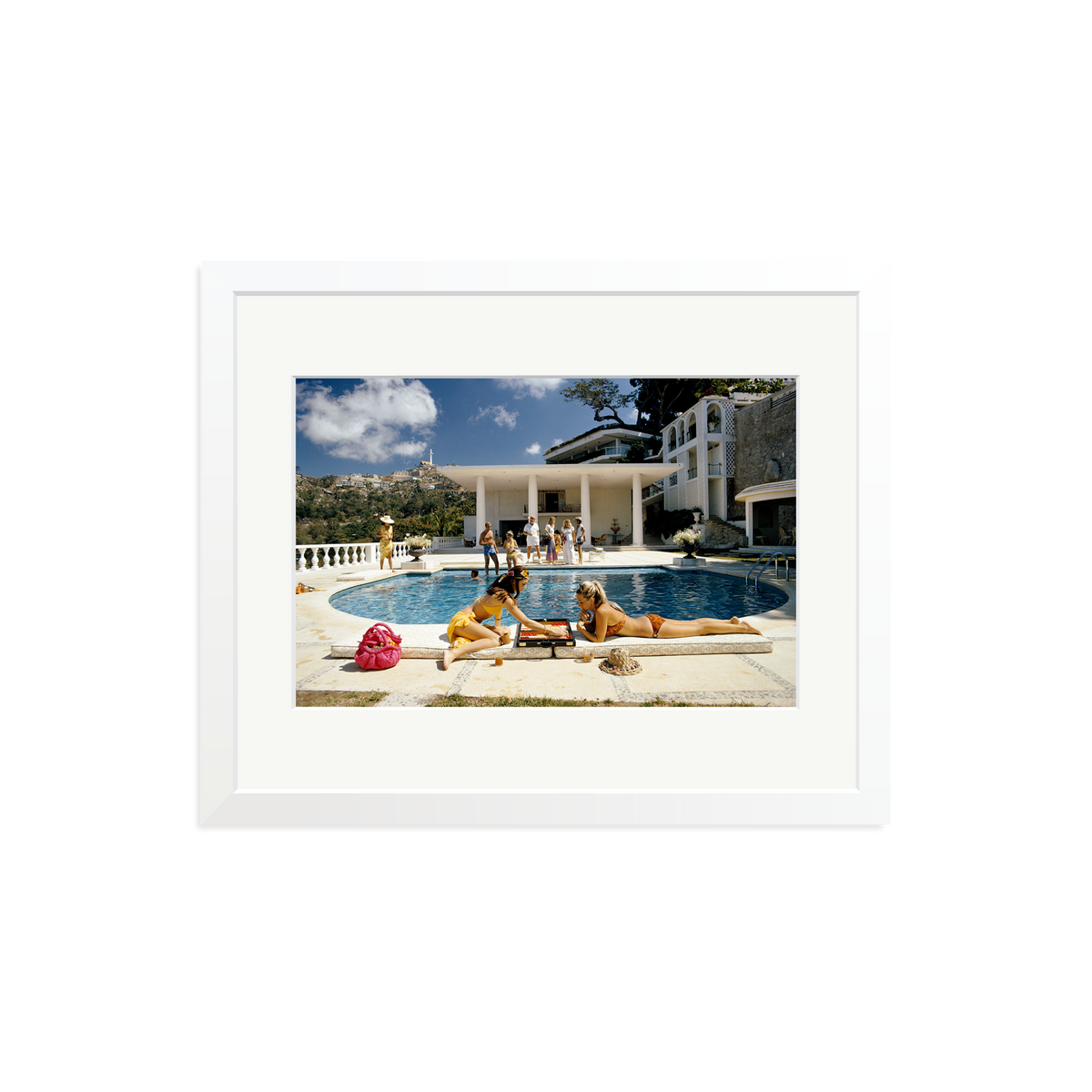 Slim Aarons 'Poolside Backgammon' White Medium