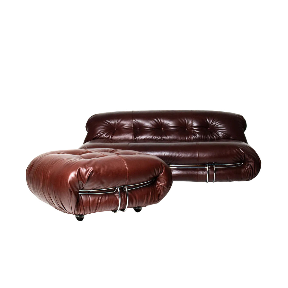 Soriana Love Seat Sofa and Ottoman in New Leather by Afra & Tobia Scarpa for Cassina