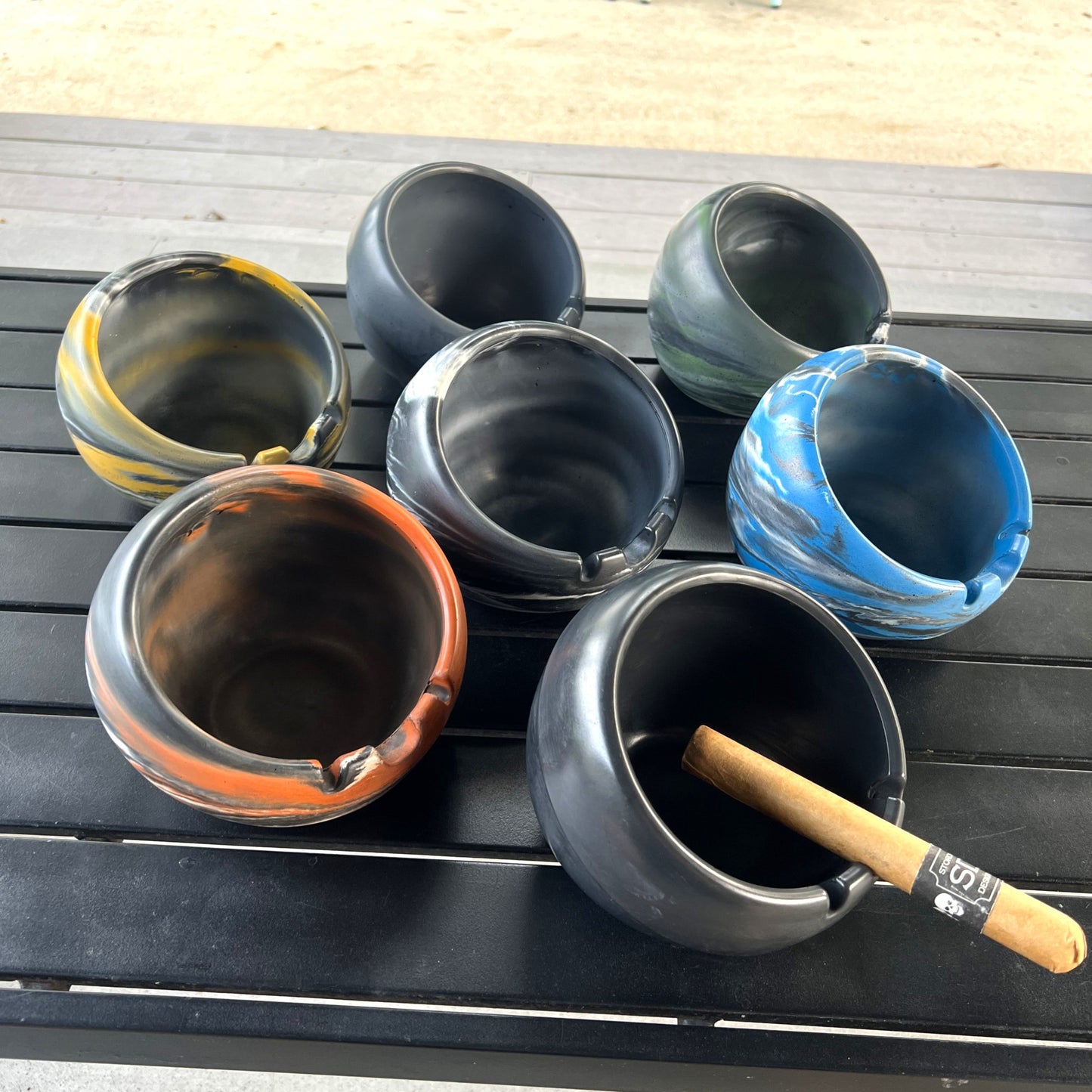 Solid Black Large Sphere Concrete Cigar Ashtray
