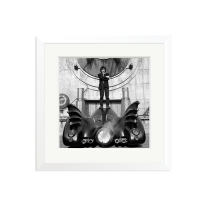 Tim Burton on The Batmobile Framed Print