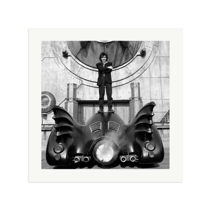 Tim Burton on The Batmobile Framed Print