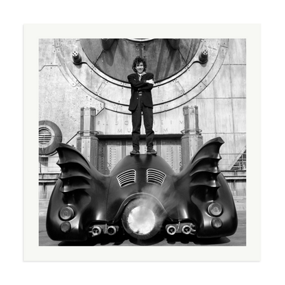 Tim Burton on The Batmobile Framed Print