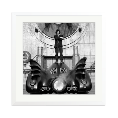 Tim Burton on The Batmobile Framed Print