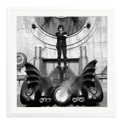 Tim Burton on The Batmobile Framed Print