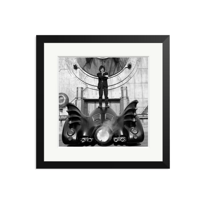 Tim Burton on The Batmobile Framed Print