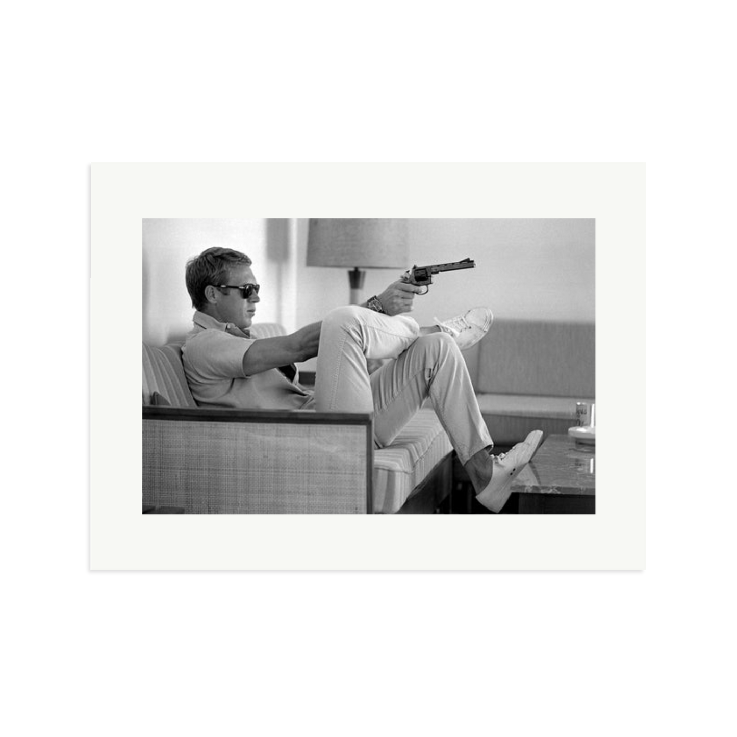 Steve McQueen Aims a Pistol Framed Print