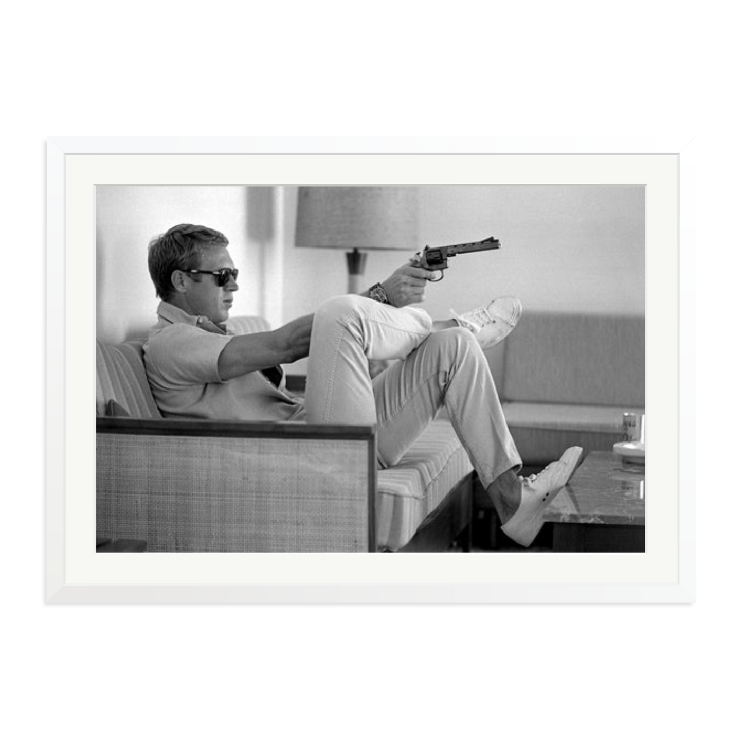 Steve McQueen Aims a Pistol Framed Print