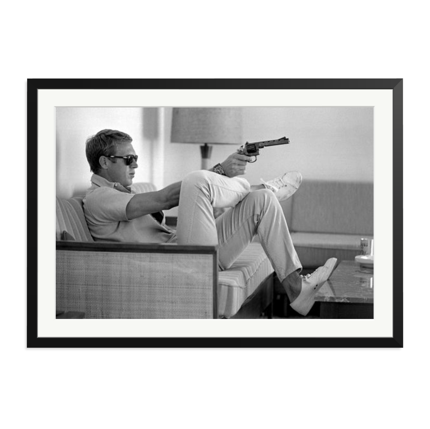 Steve McQueen Aims a Pistol Framed Print