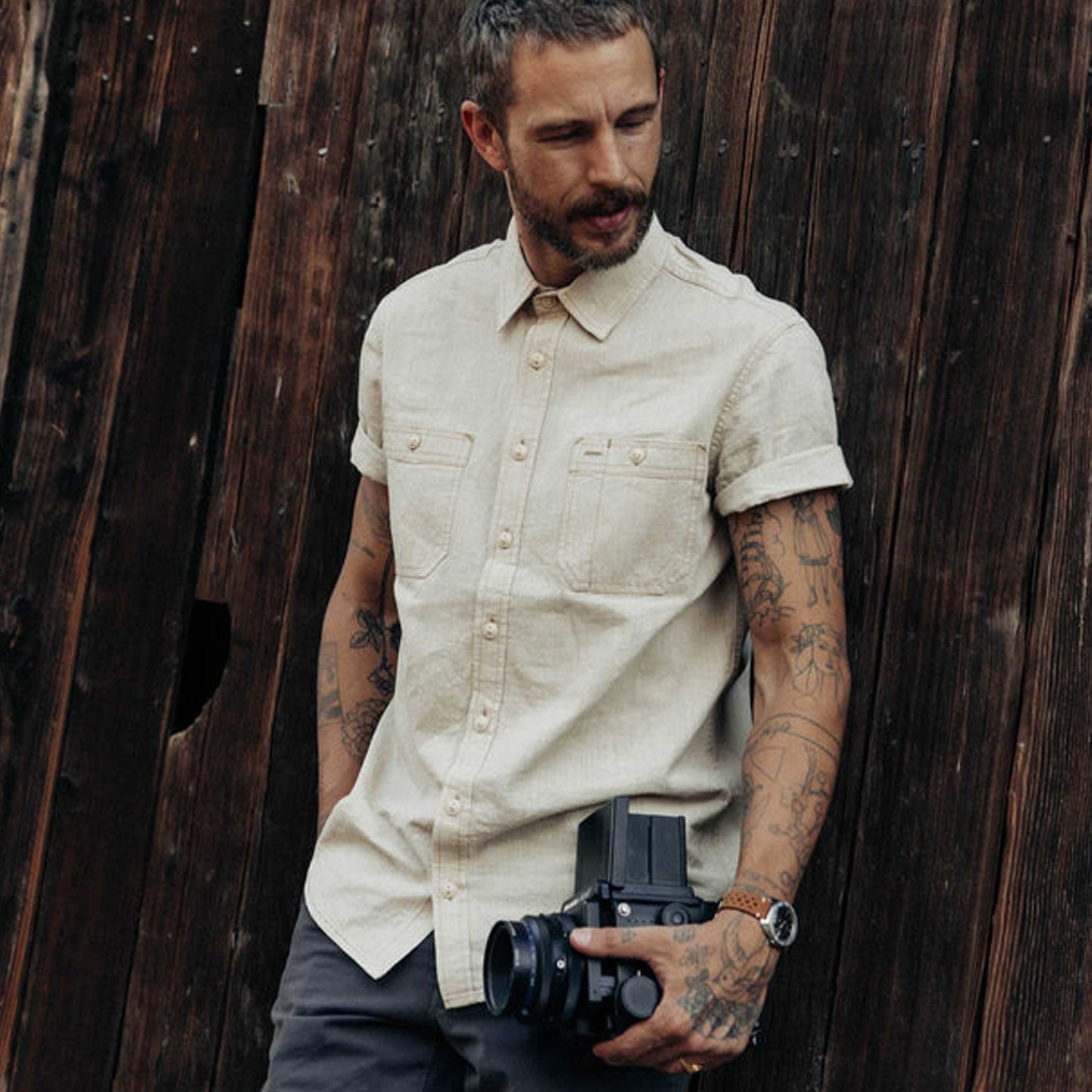 Taylor Stitch Short Sleeve Chambray Utility Shirt