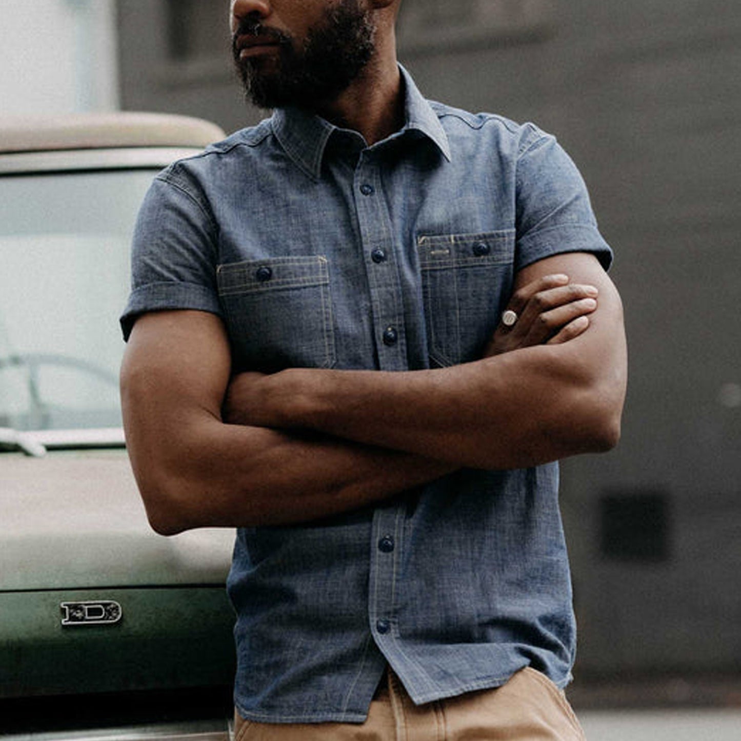 Taylor Stitch Short Sleeve Chambray Utility Shirt