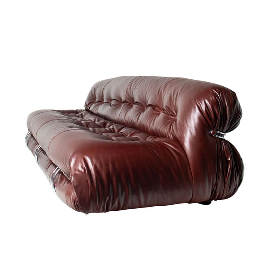 Afra & Tobia Scarpa for Cassina “Soriana” Four-Seat Sofa & Ottoman in New Burgandy Leather