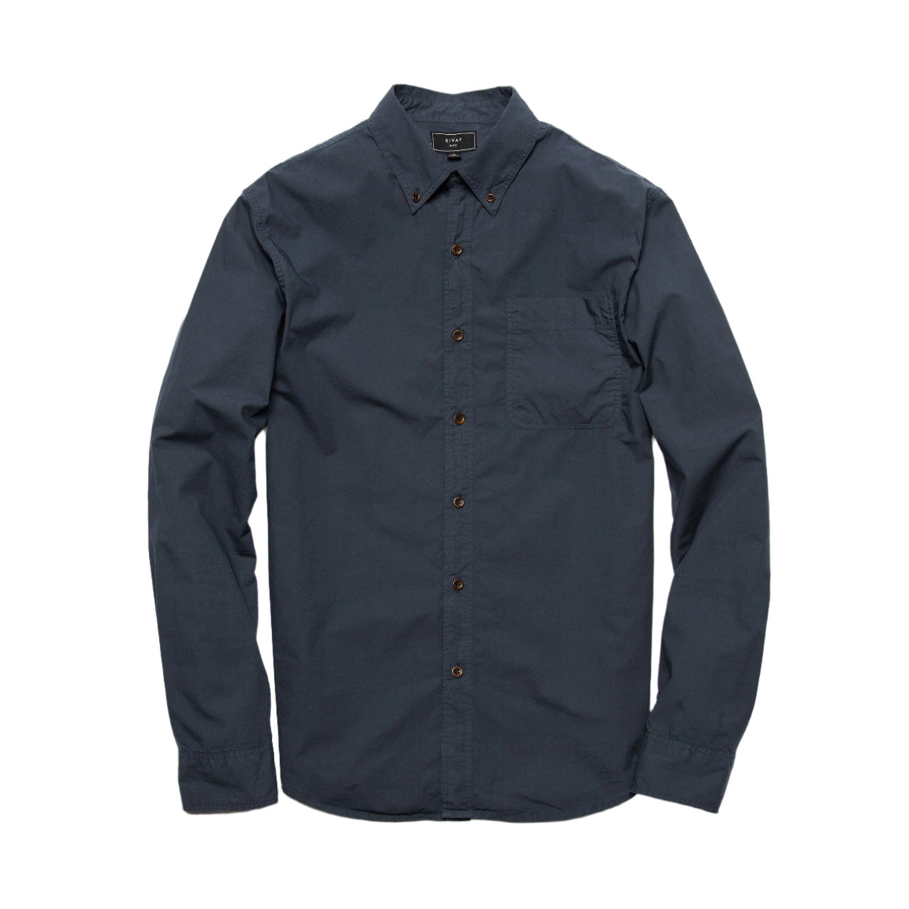 Rivay Type 104 Garment Dyed Poplin Navy Button Down Shirt