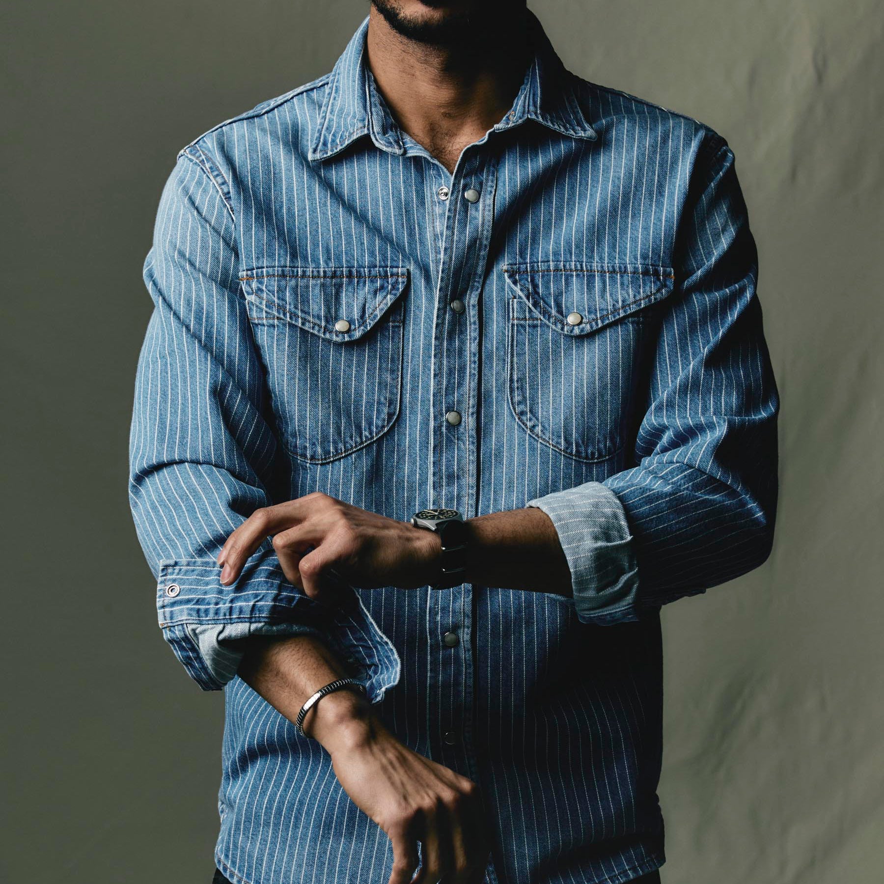 Imogene+Willie hayes indigo stripe pearl snap