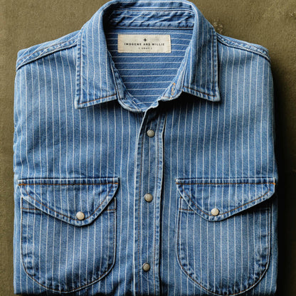 Imogene+Willie hayes indigo stripe pearl snap