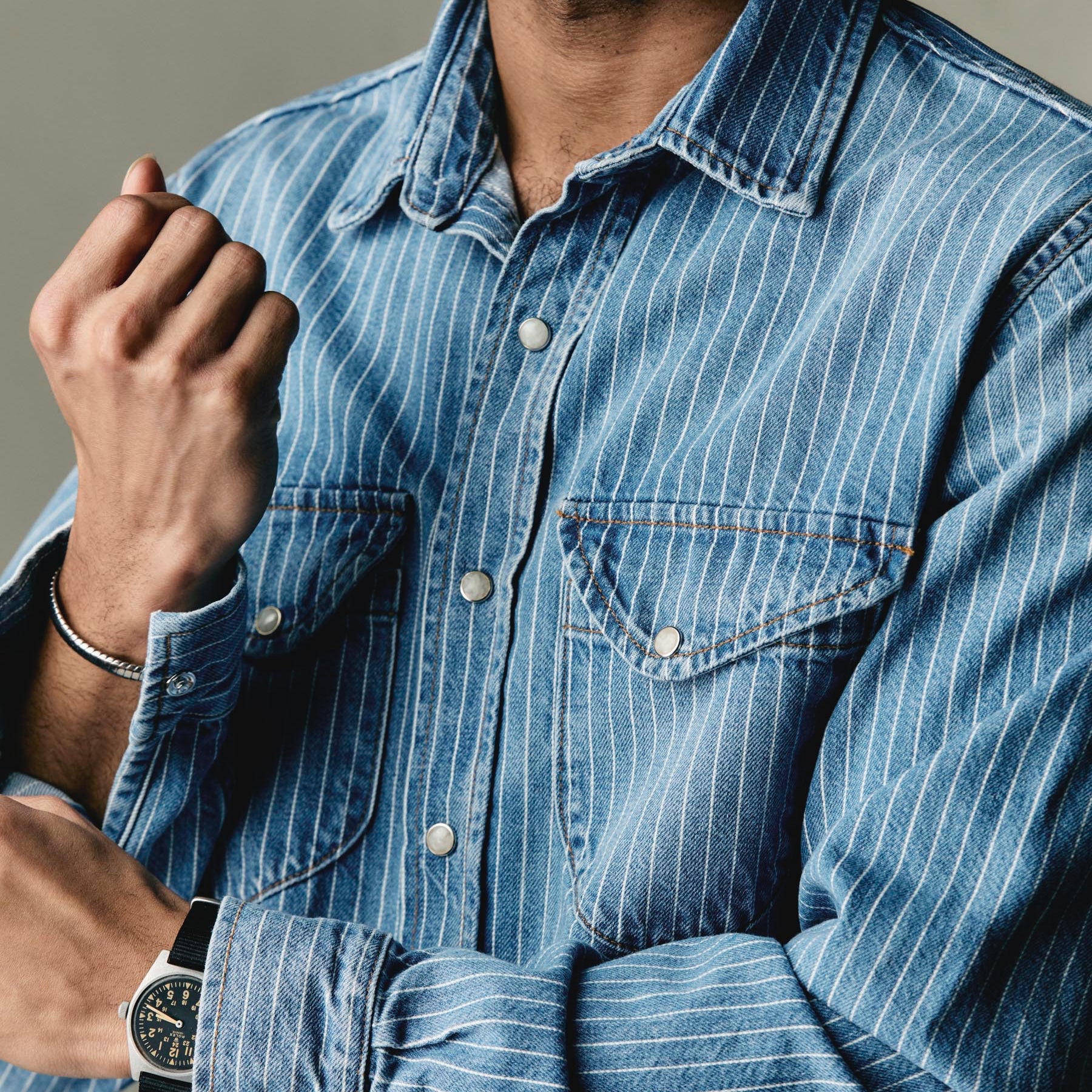 Imogene+Willie hayes indigo stripe pearl snap | Uncrate Supply
