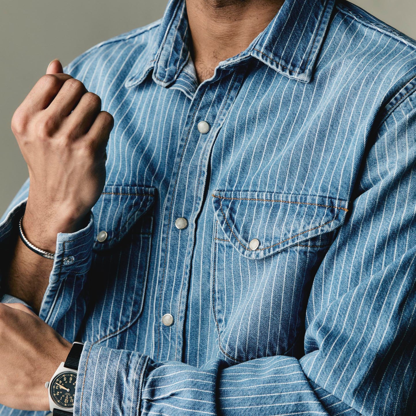 Imogene+Willie hayes indigo stripe pearl snap