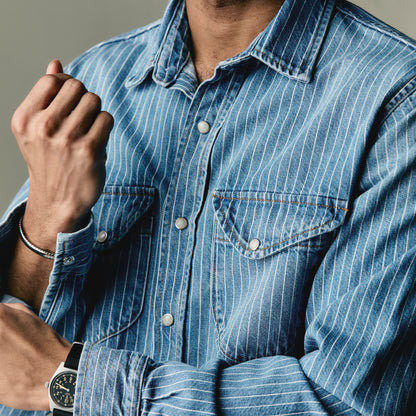 Imogene+Willie hayes indigo stripe pearl snap