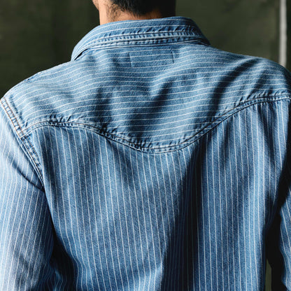 Imogene+Willie hayes indigo stripe pearl snap