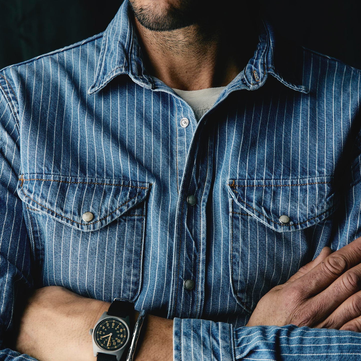 Imogene+Willie hayes indigo stripe pearl snap