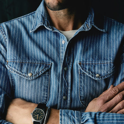 Imogene+Willie hayes indigo stripe pearl snap