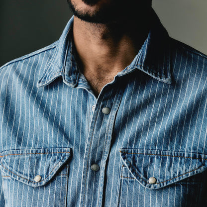 Imogene+Willie hayes indigo stripe pearl snap