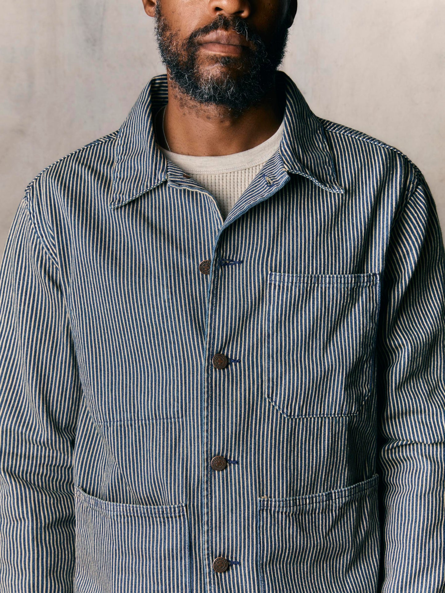 the utility coat in hickory stripe