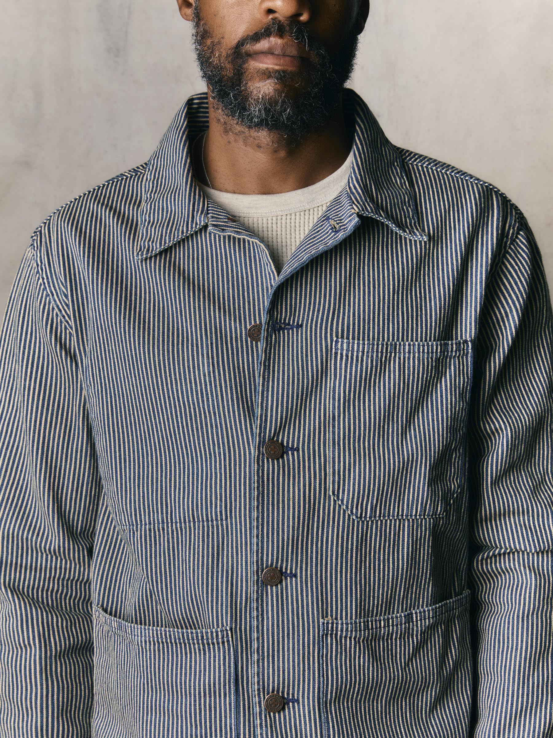 the utility coat in hickory stripe