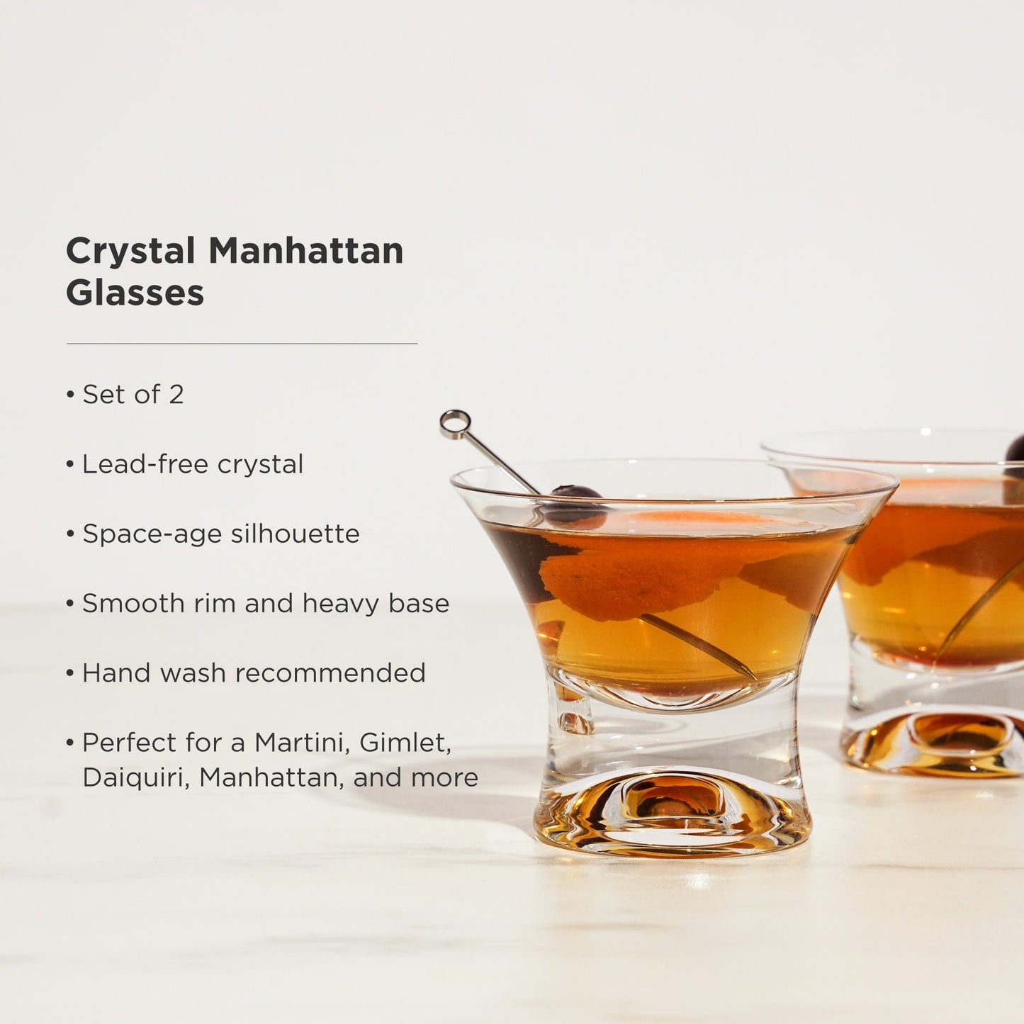 Raye Heavy Base Stemless Crystal Manhattan Glasses