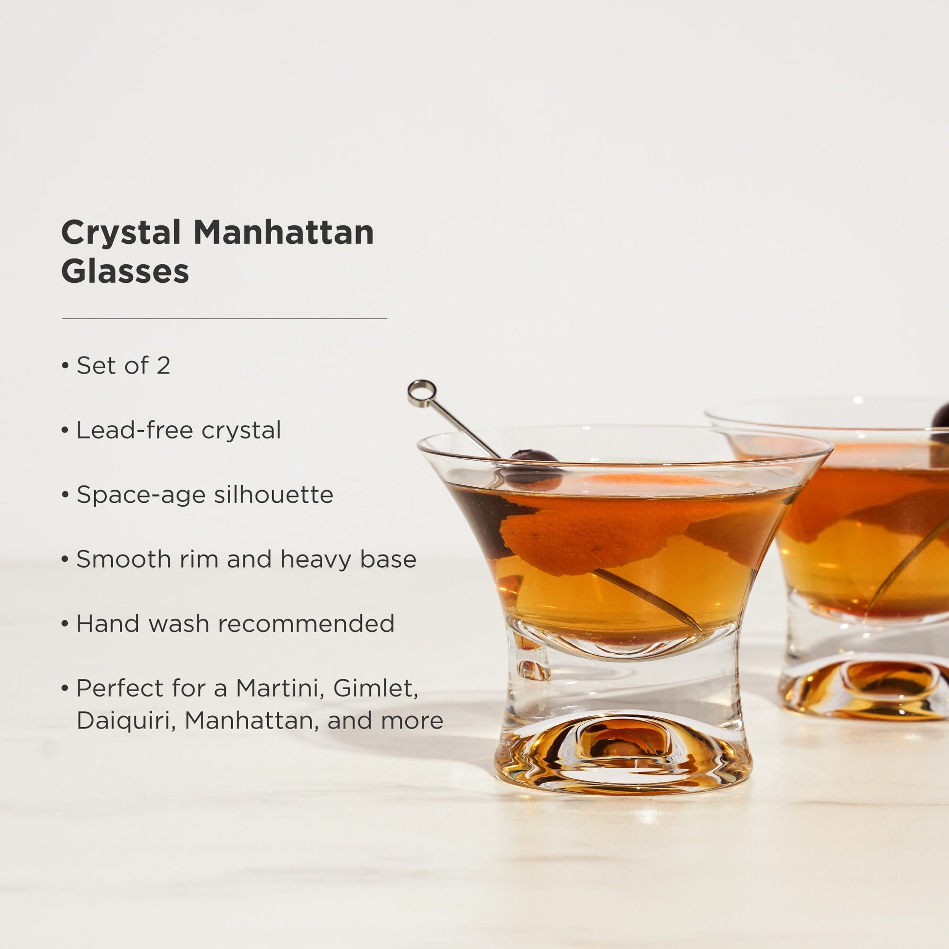 Raye Heavy Base Stemless Crystal Manhattan Glasses